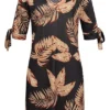 Cloud5ive Damen V-Neck Kleid Mit Bindedetails An Den Ärmeln Palmen Print Schwarz Beige -Diven Art Verkäufe 23076028