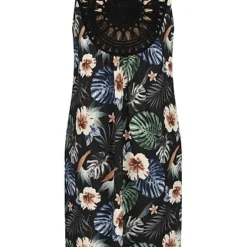 Cloud5ive Damen A-Linie Kleid Mit Häkeleinsatz Hinten AOP Tropical Schwarz -Diven Art Verkäufe 23076029 2