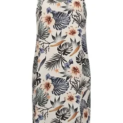 Cloud5ive Damen A-Linie Kleid Mit Häkeleinsatz Hinten AOP Tropical Weiss