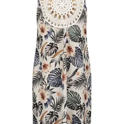 Cloud5ive Damen A-Linie Kleid Mit Häkeleinsatz Hinten AOP Tropical Weiss -Diven Art Verkäufe 23076030 2