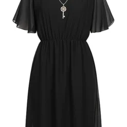 Victoria & Violet Damen Kleid Mit 2-lagigem Stoff Und Rundhals Schwarz